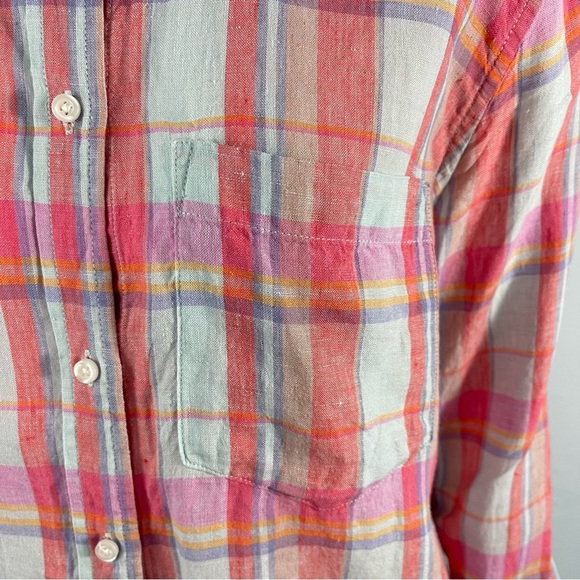 Gap Womens Size Large 100% Linen Button Down Shirt Plaid Long Sleeves - Picture 6 of 13